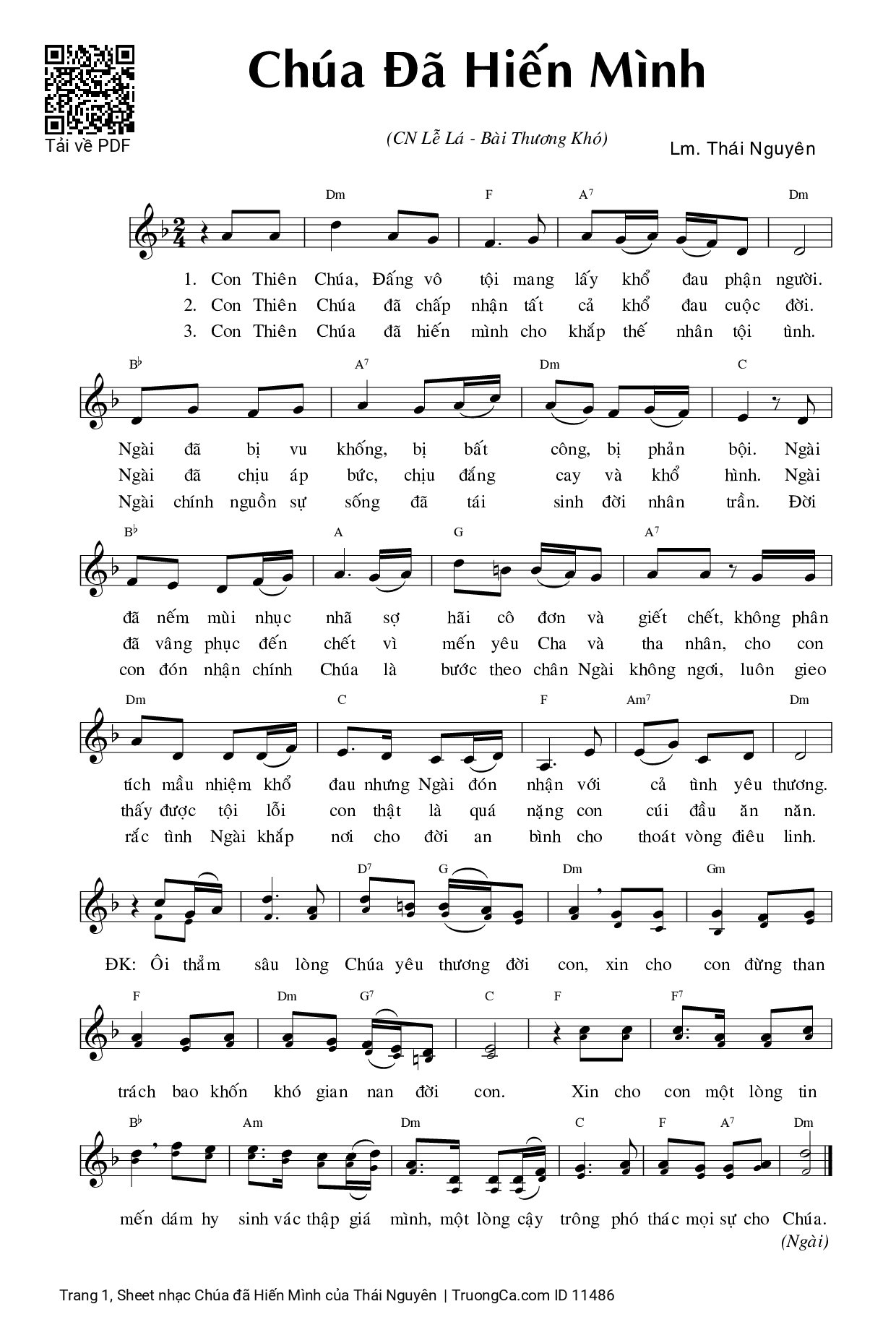 Page 1 of Sheet music PDF Chúa đã Hiến Mình - Thái Nguyên
