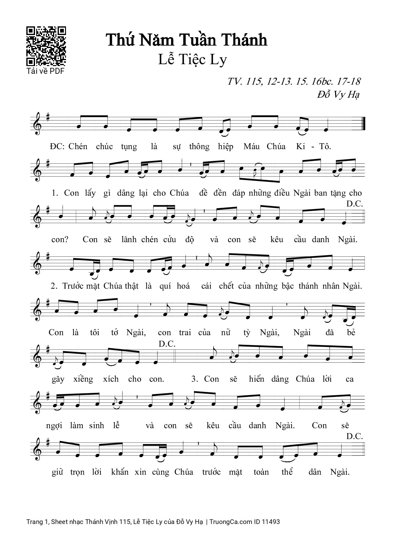 Page 1 of Sheet music PDF Thánh Vịnh 115, Lễ Tiệc Ly - Đỗ Vy Hạ