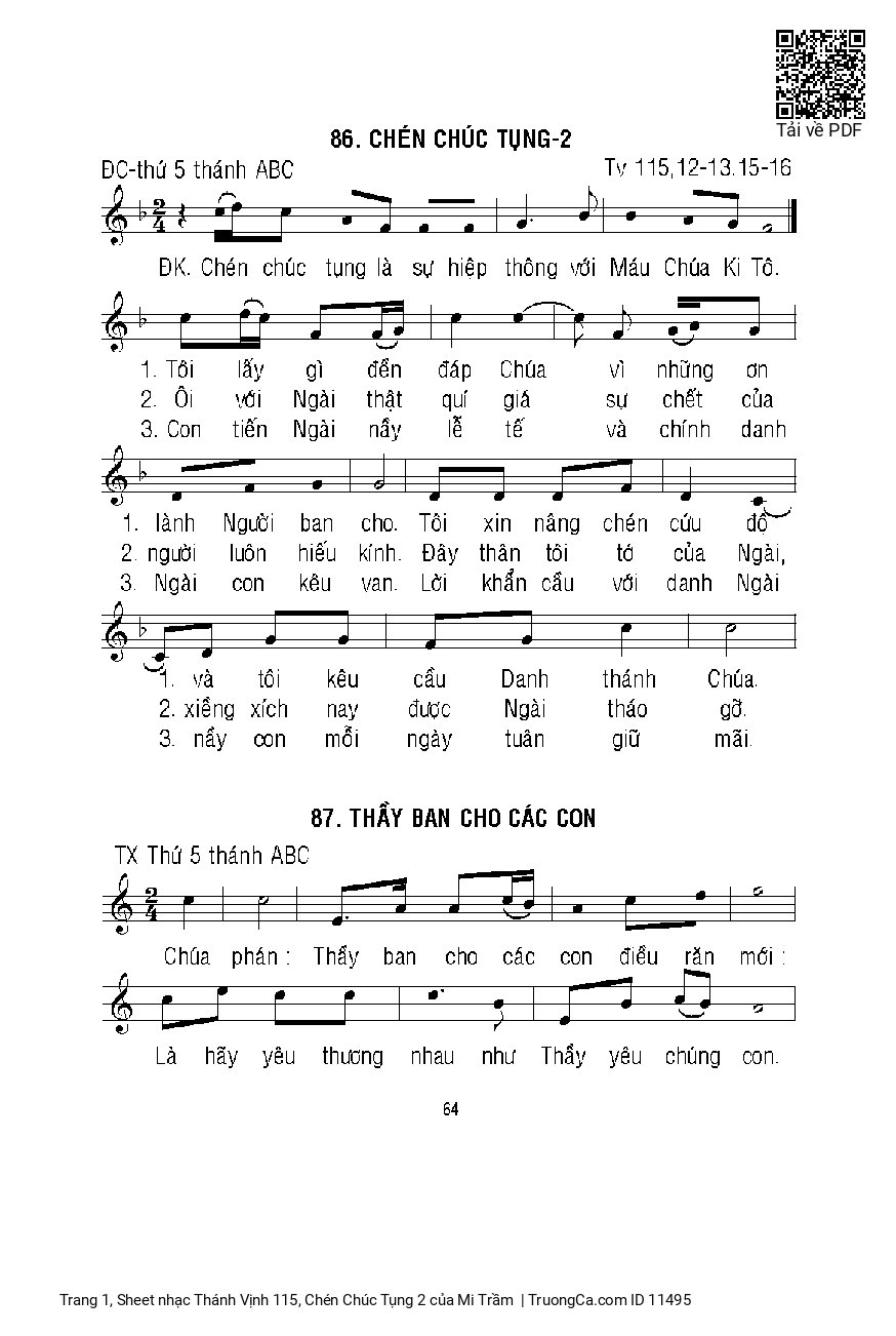 Sheet PDF of Thánh Vịnh 115, Chén Chúc Tụng 2