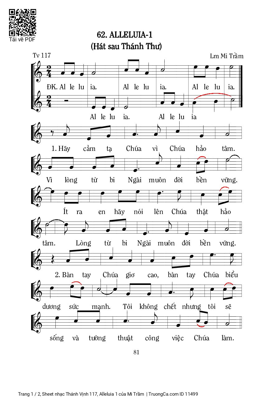 Sheet PDF of Thánh Vịnh 117, Alleluia 1