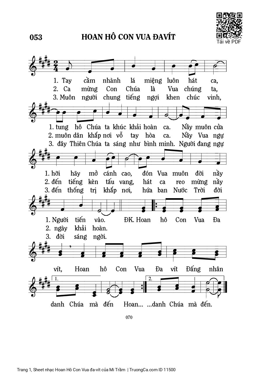 Sheet PDF of Hoan Hô Con Vua đa-vít