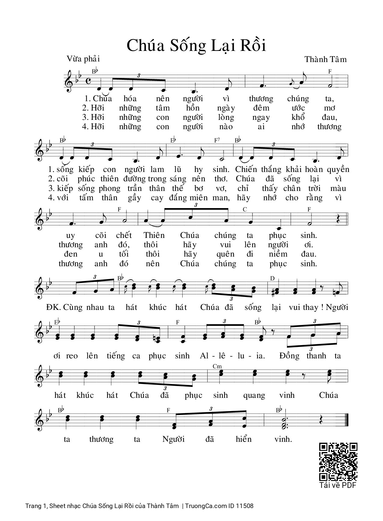 Sheet PDF of Chúa Sống Lại Rồi