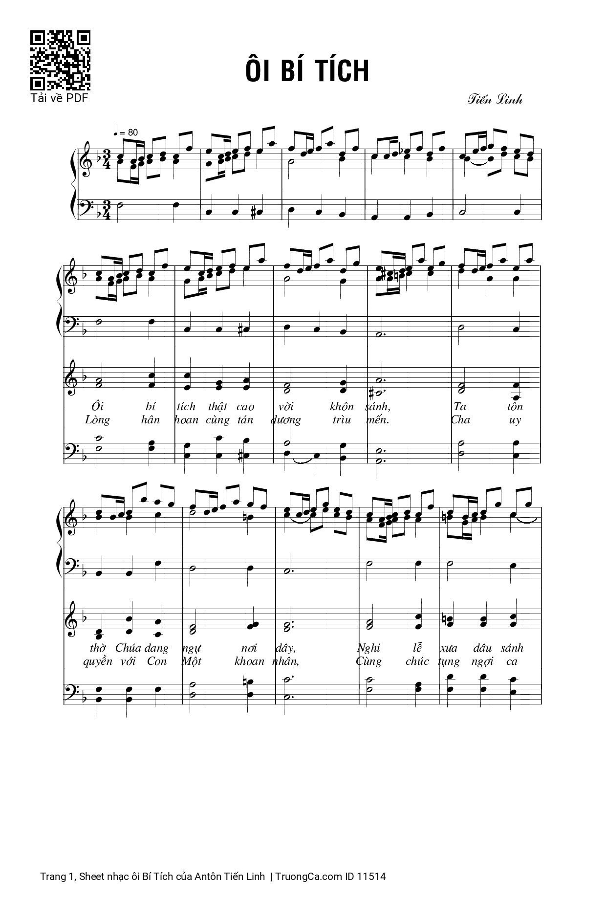 Sheet PDF of ôi Bí Tích - Antôn Tiến Linh