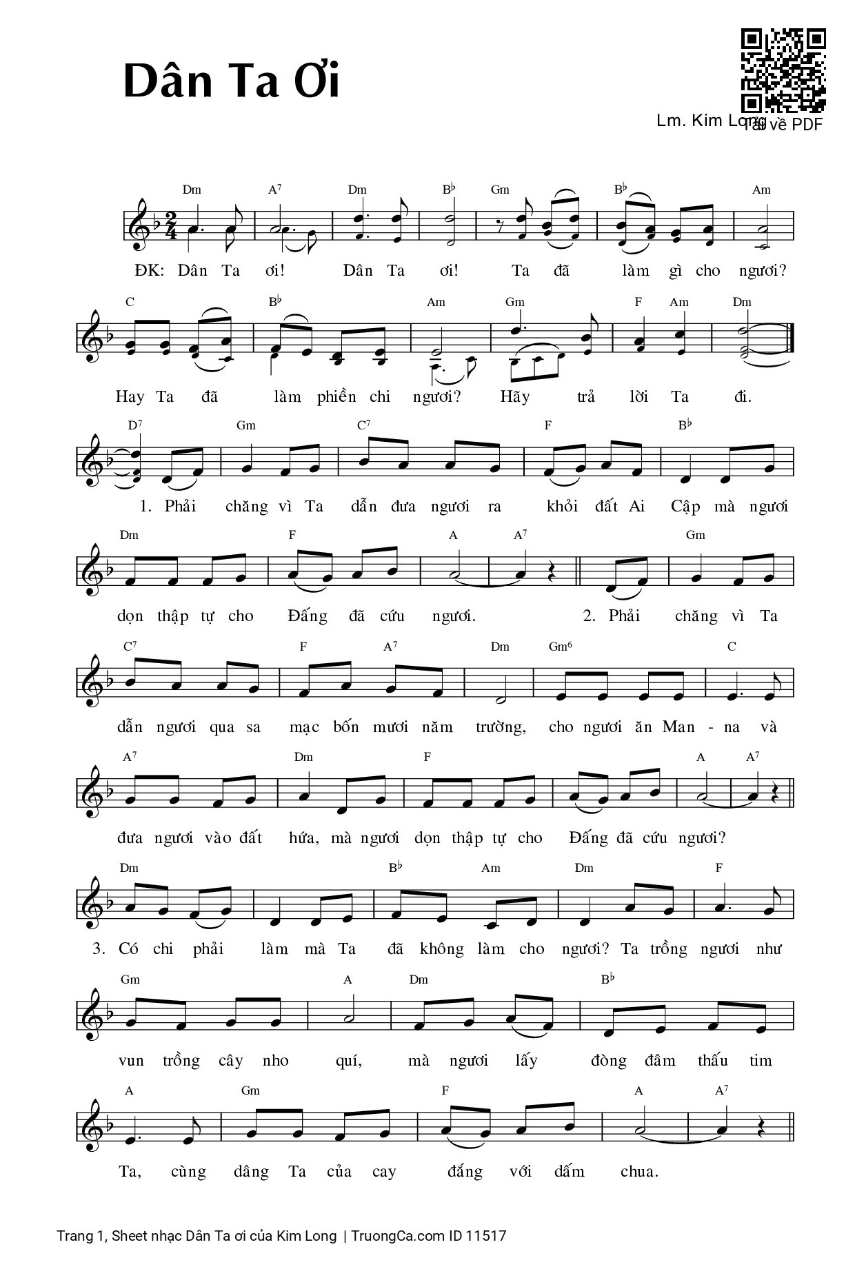Sheet PDF of Dân Ta ơi - Kim Long