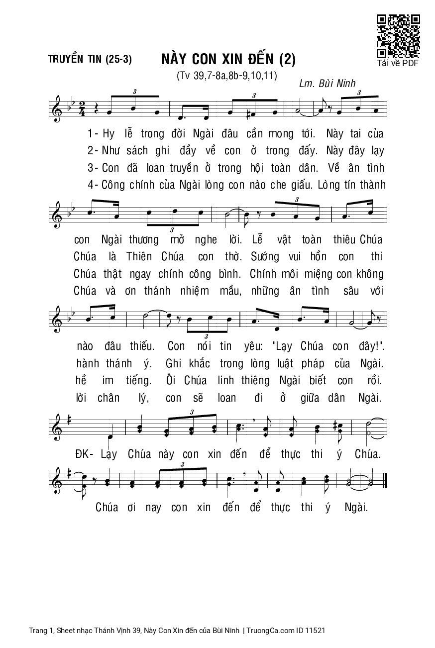 Sheet PDF of Thánh Vịnh 39, Này Con Xin đến
