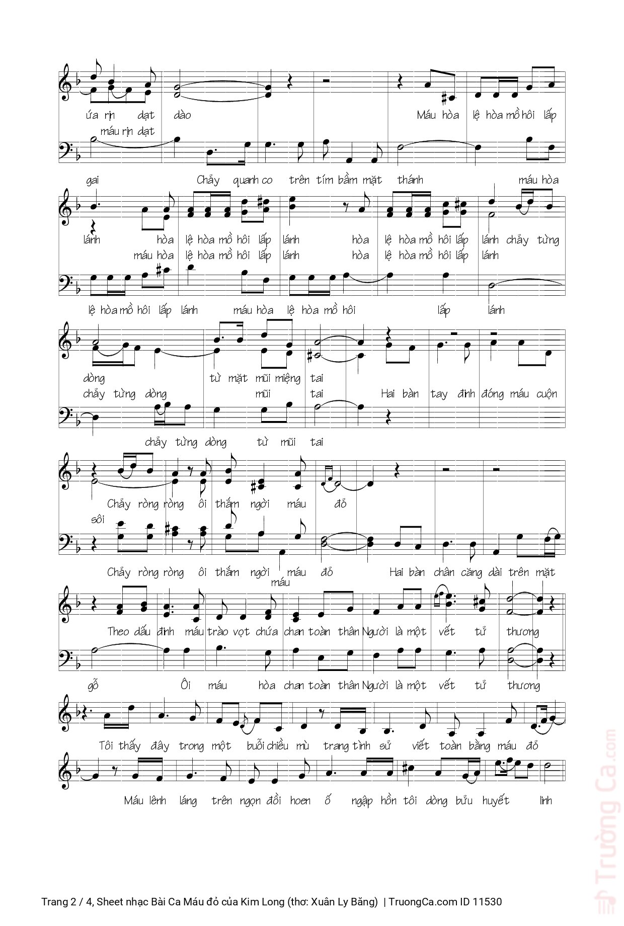 Page 2 of Sheet music PDF Bài Ca Máu đỏ - Kim Long (thơ: Xuân Ly Băng)
