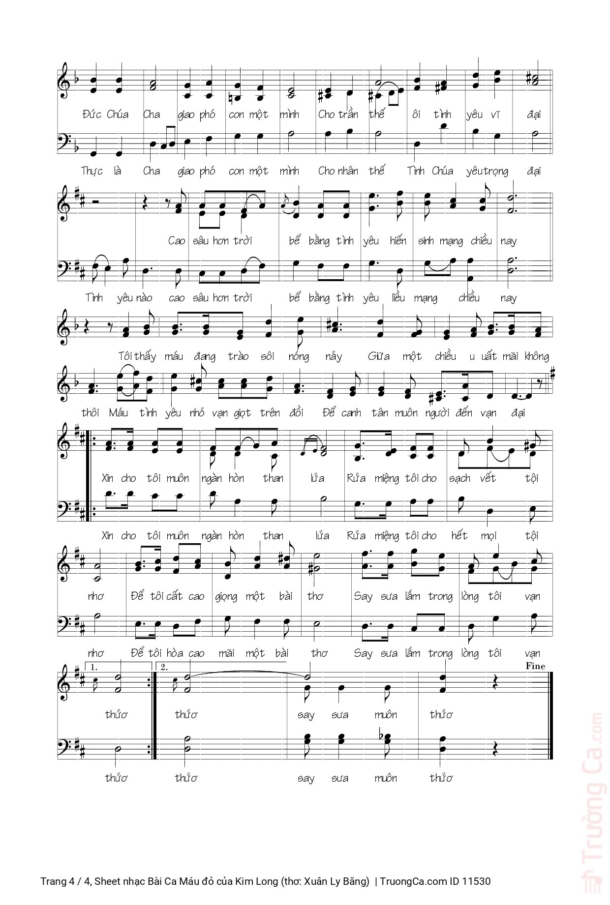 Page 4 of Sheet music PDF Bài Ca Máu đỏ - Kim Long (thơ: Xuân Ly Băng)