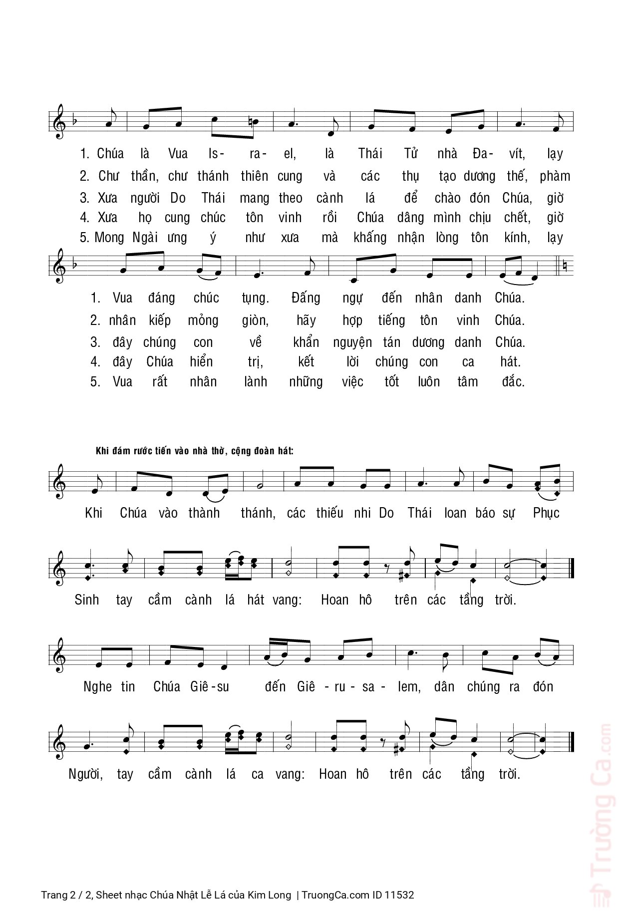 Page 2 of Sheet music PDF Chúa Nhật Lễ Lá - Kim Long
