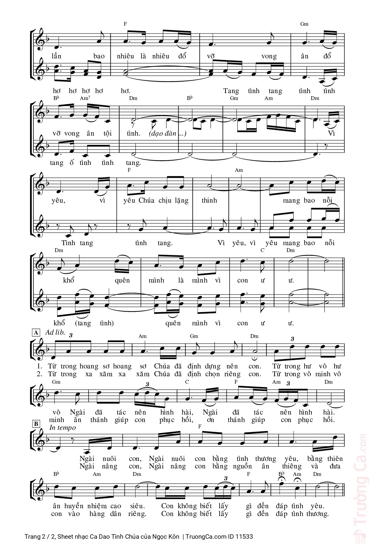 Page 2 of Sheet music PDF Ca Dao Tình Chúa - Ngọc Kôn