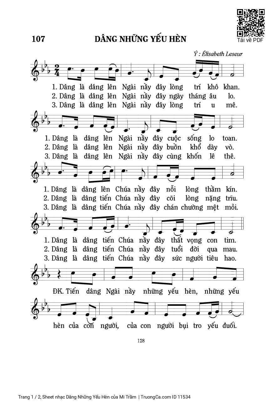 Page 1 of Sheet music PDF Dâng Những Yếu Hèn - Mi Trầm
