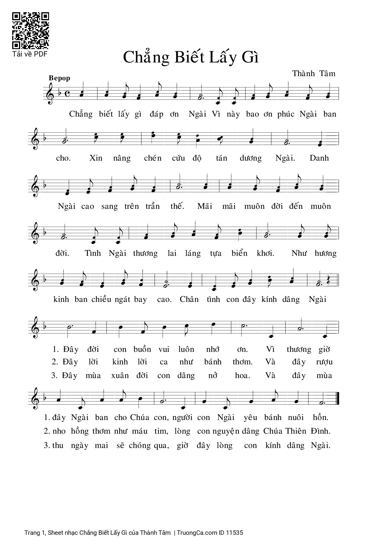 Sheet PDF of Chẳng Biết Lấy Gì