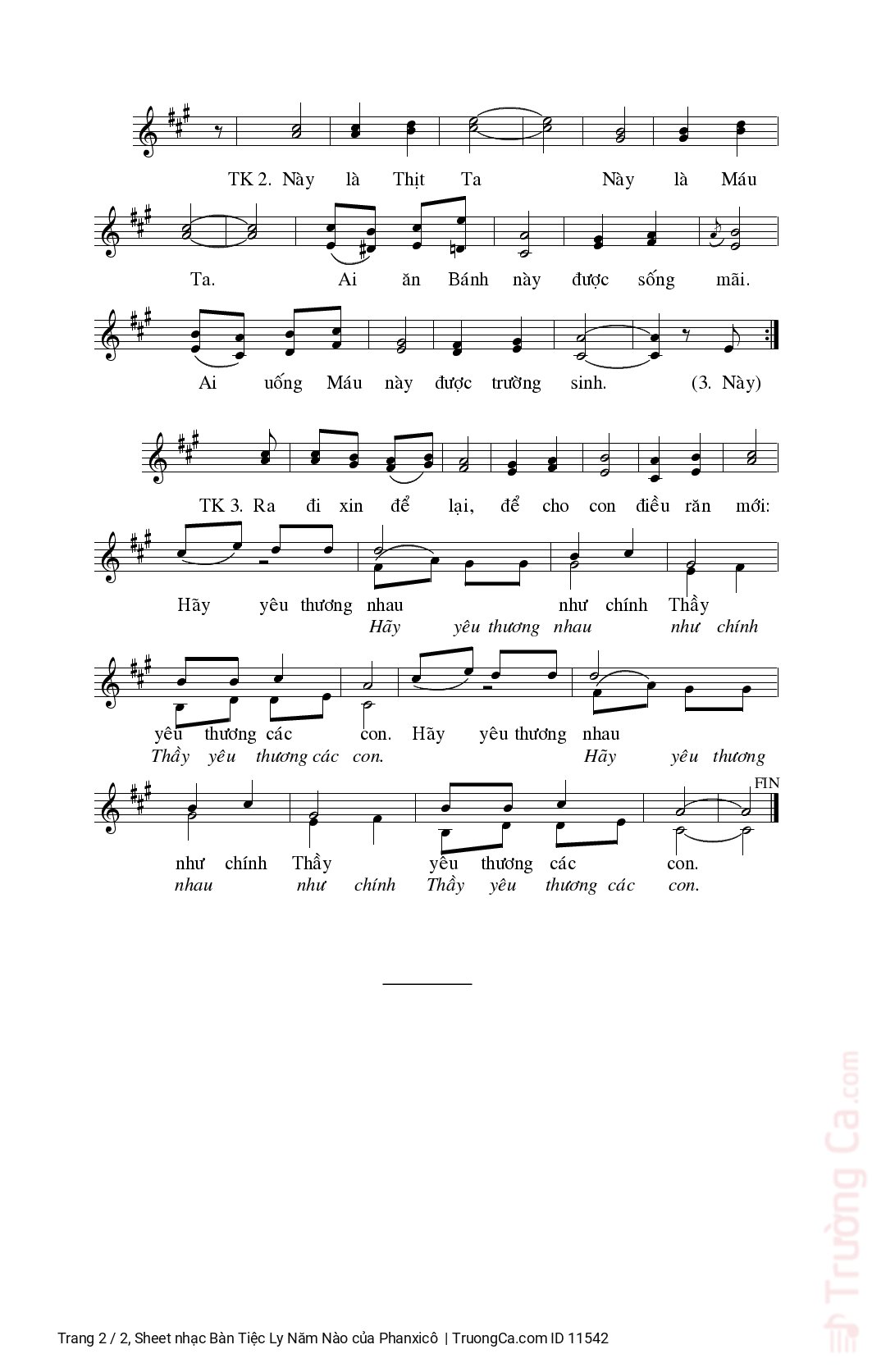 Page 2 of Sheet music PDF Bàn Tiệc Ly Năm Nào - Phanxicô