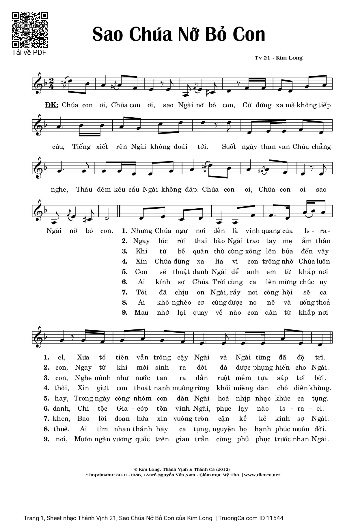 Sheet PDF of Thánh Vịnh 21, Sao Chúa Nỡ Bỏ Con