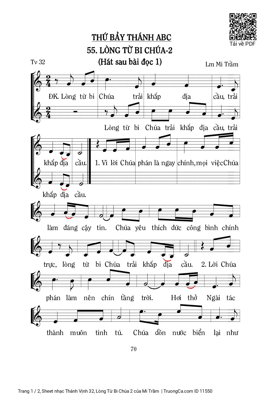 Sheet PDF of Thánh Vịnh 32, Lòng Từ Bi Chúa 2
