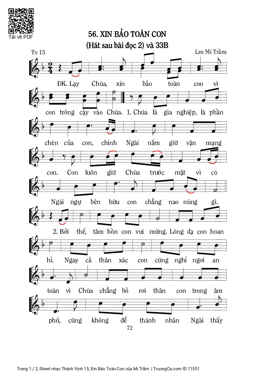 Page 1 of Sheet music PDF Thánh Vịnh 15, Xin Bảo Toàn Con - Mi Trầm