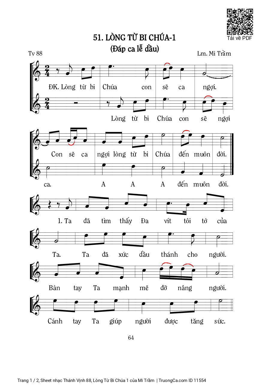 Sheet PDF of Thánh Vịnh 88, Lòng Từ Bi Chúa 1