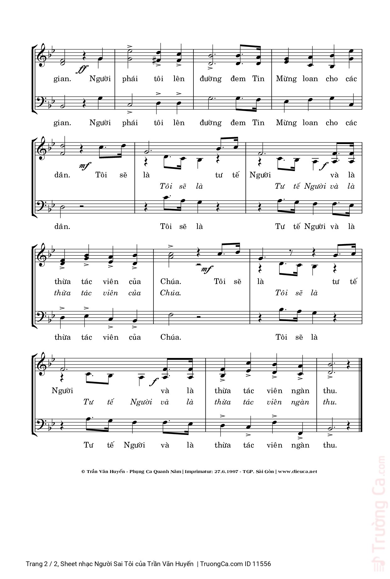 Page 2 of Sheet music PDF Người Sai Tôi - Trần Văn Huyến
