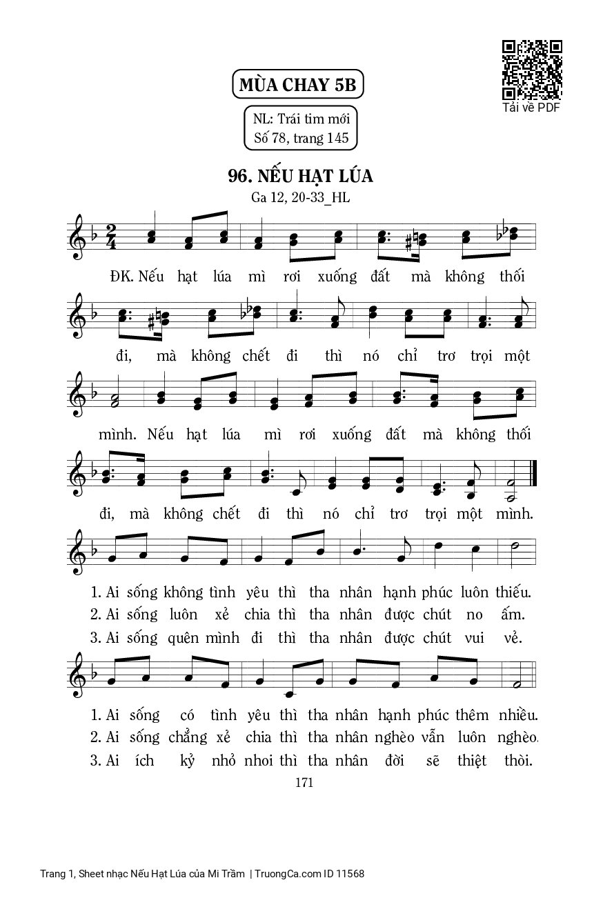 Sheet PDF of Nếu Hạt Lúa