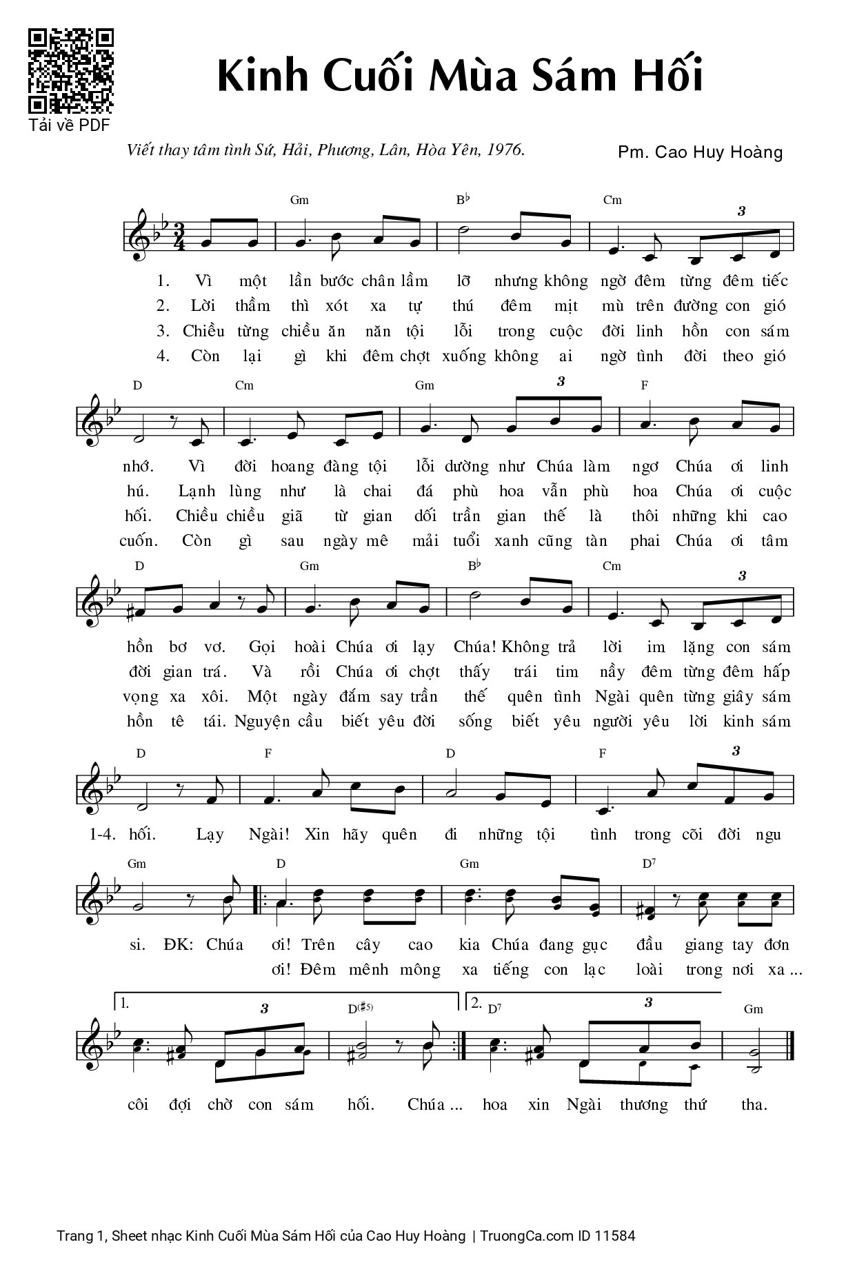 Sheet PDF of Kinh Cuối Mùa Sám Hối