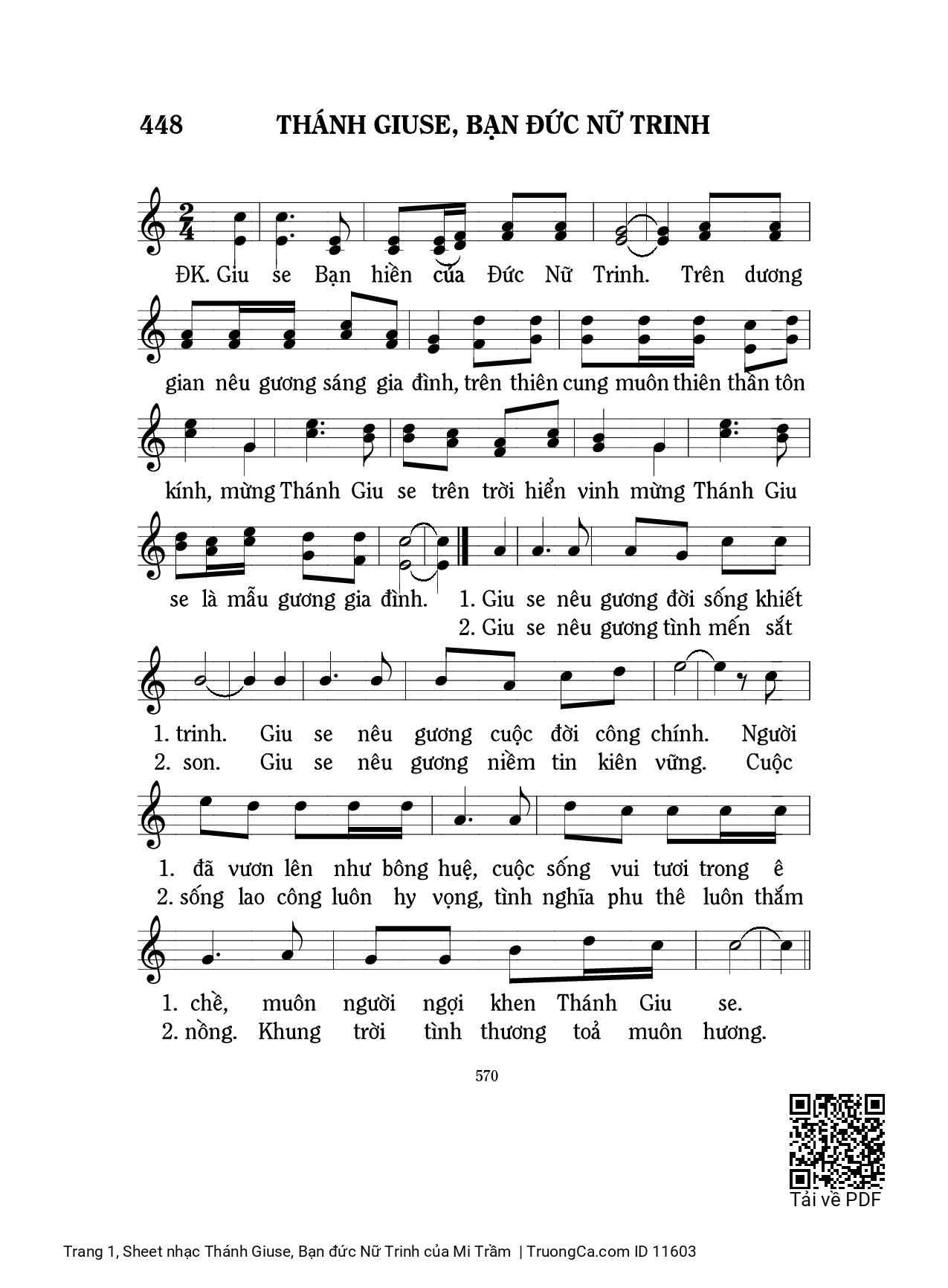 Sheet PDF of Thánh Giuse, Bạn đức Nữ Trinh