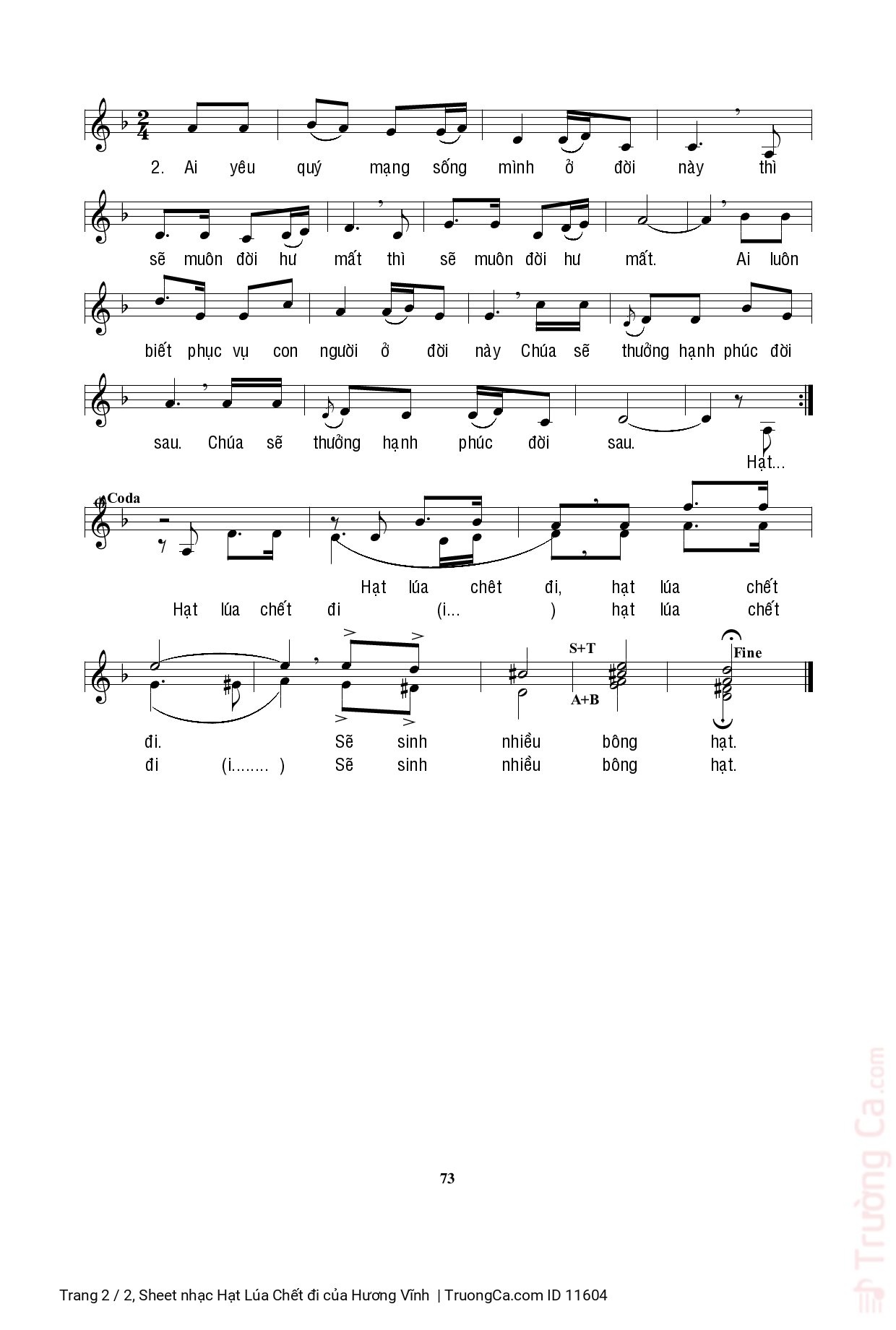 Page 2 of Sheet music PDF Hạt Lúa Chết đi - Hương Vĩnh