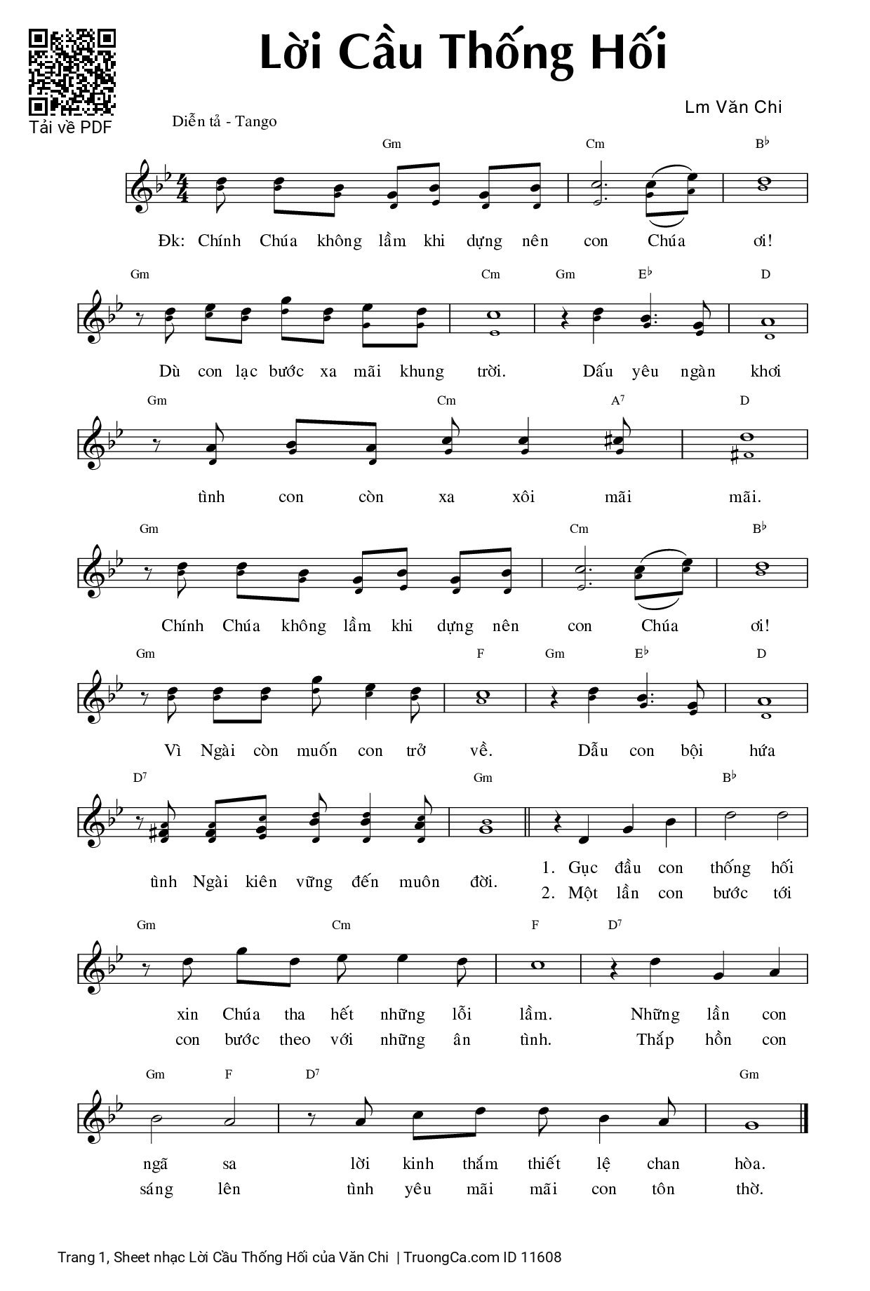 Page 1 of Sheet music PDF Lời Cầu Thống Hối - Văn Chi
