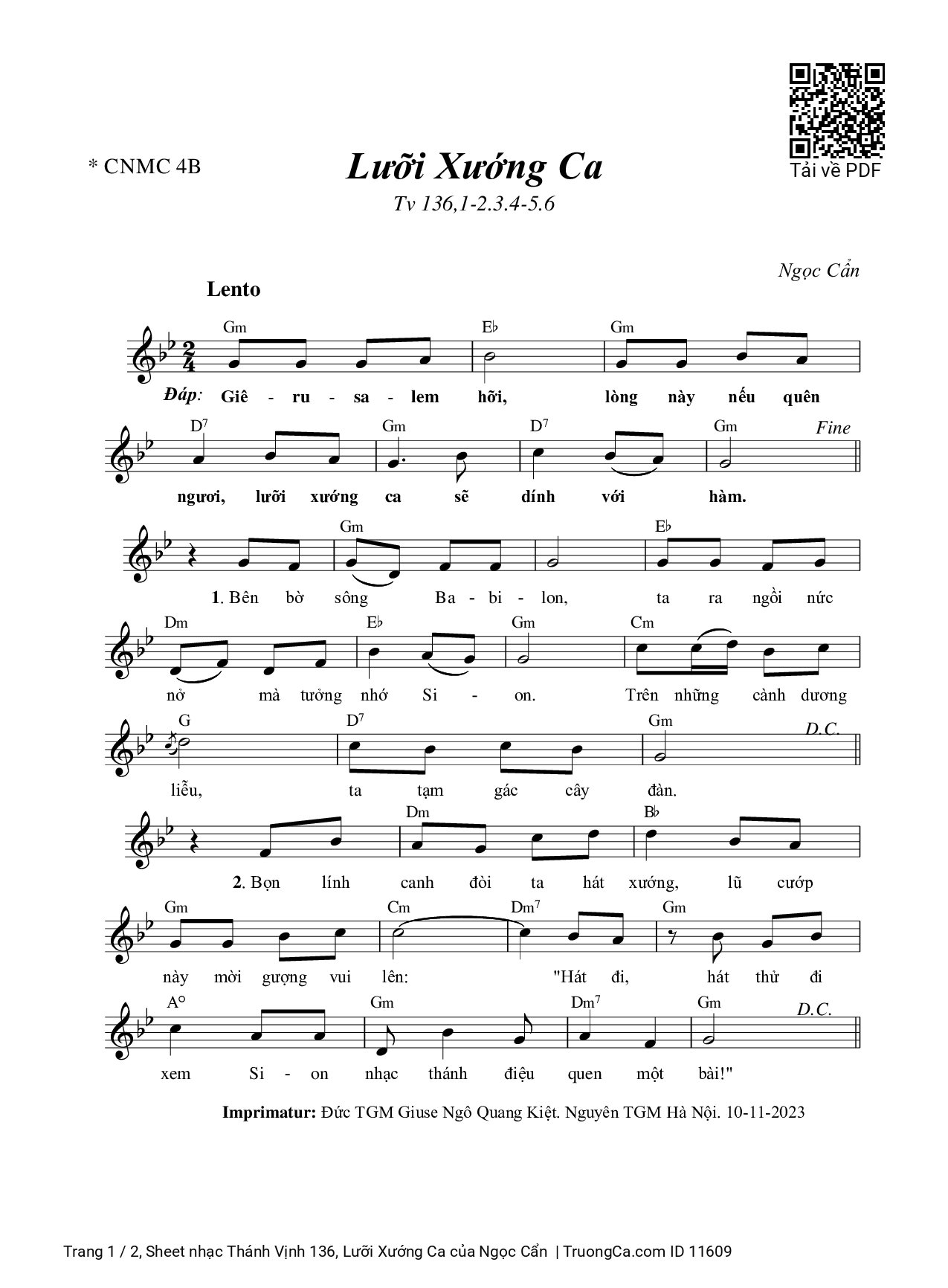 Sheet PDF of Thánh Vịnh 136, Lưỡi Xướng Ca