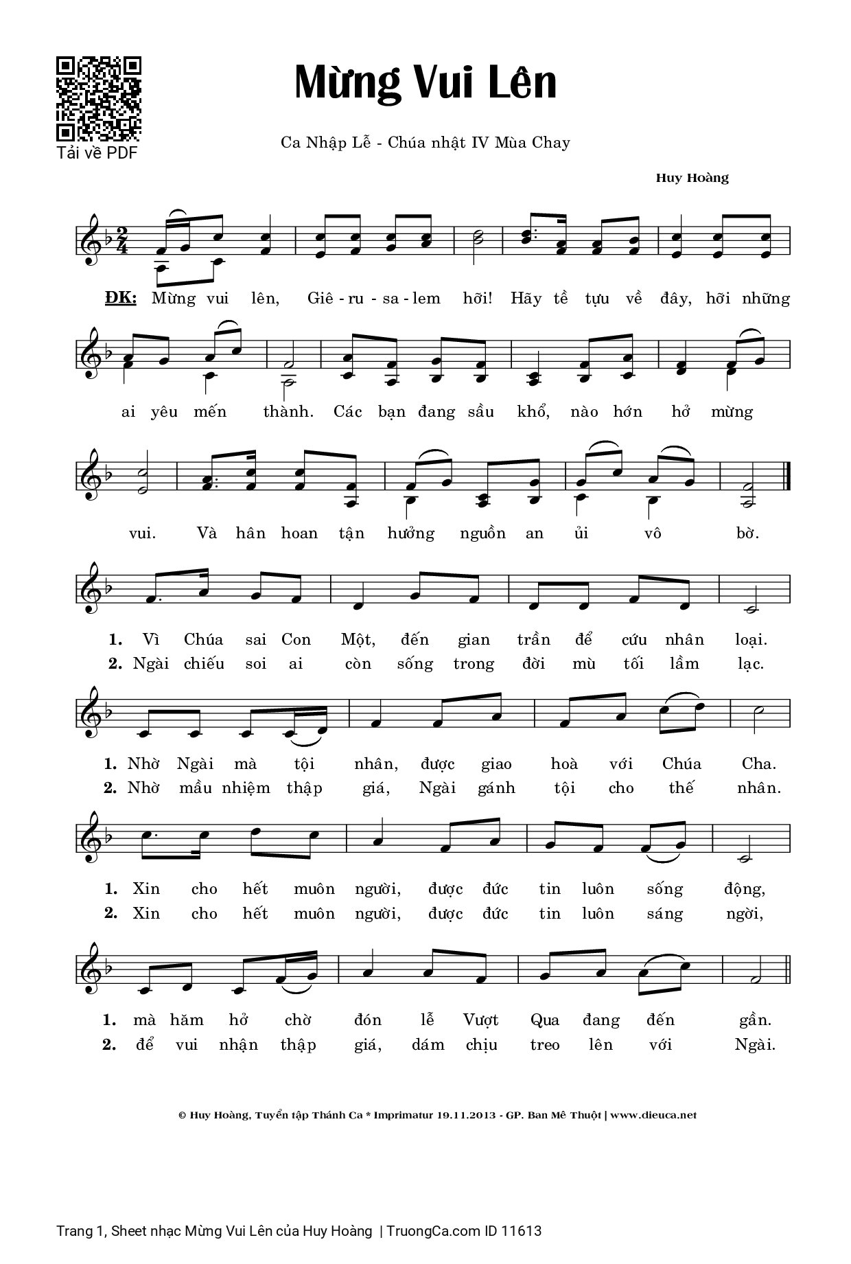 Sheet PDF of Mừng Vui Lên