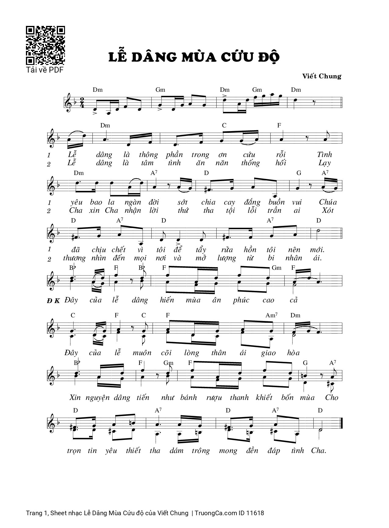 Sheet PDF of Lễ Dâng Mùa Cứu độ