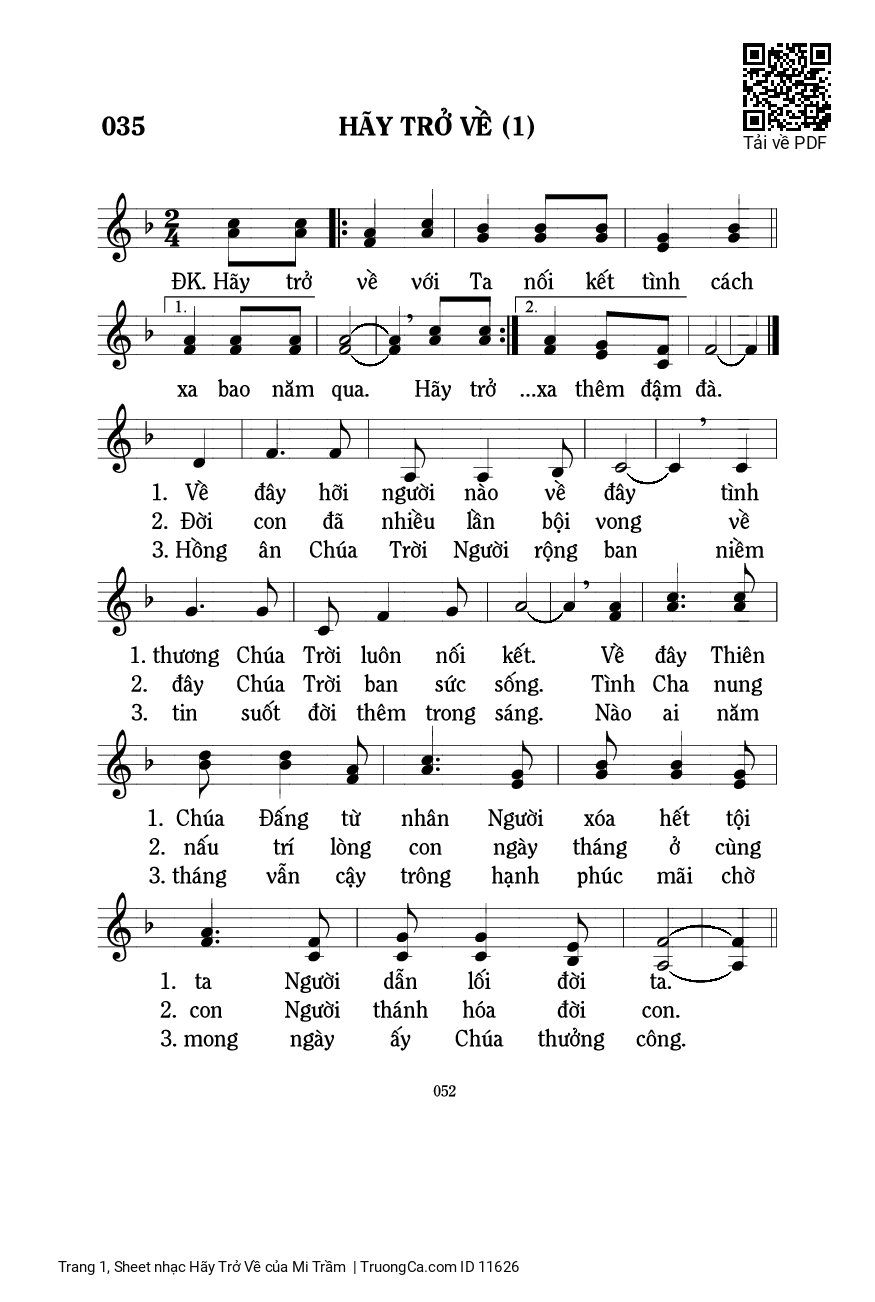 Sheet PDF of Hãy Trở Về