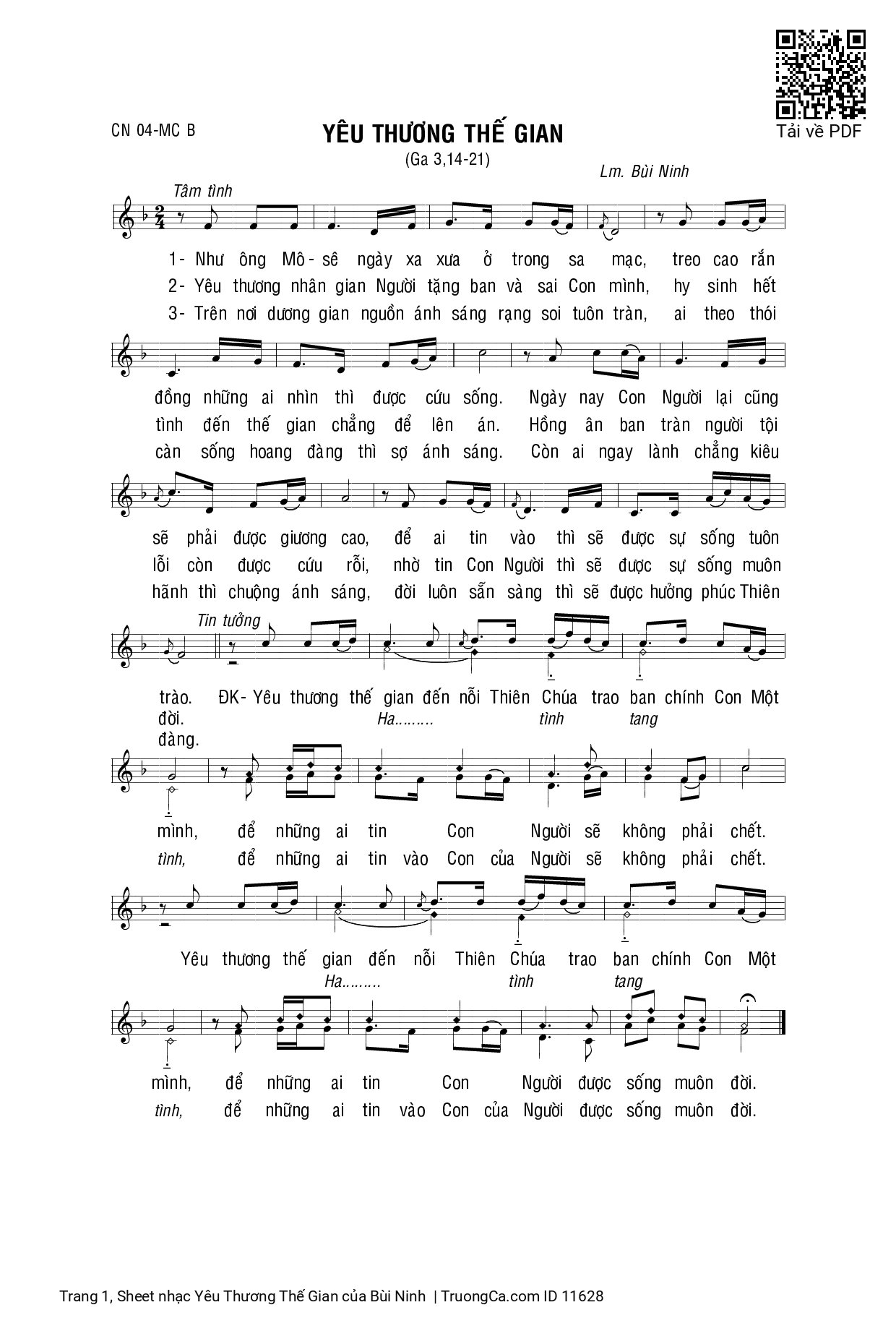 Sheet PDF of Yêu Thương Thế Gian