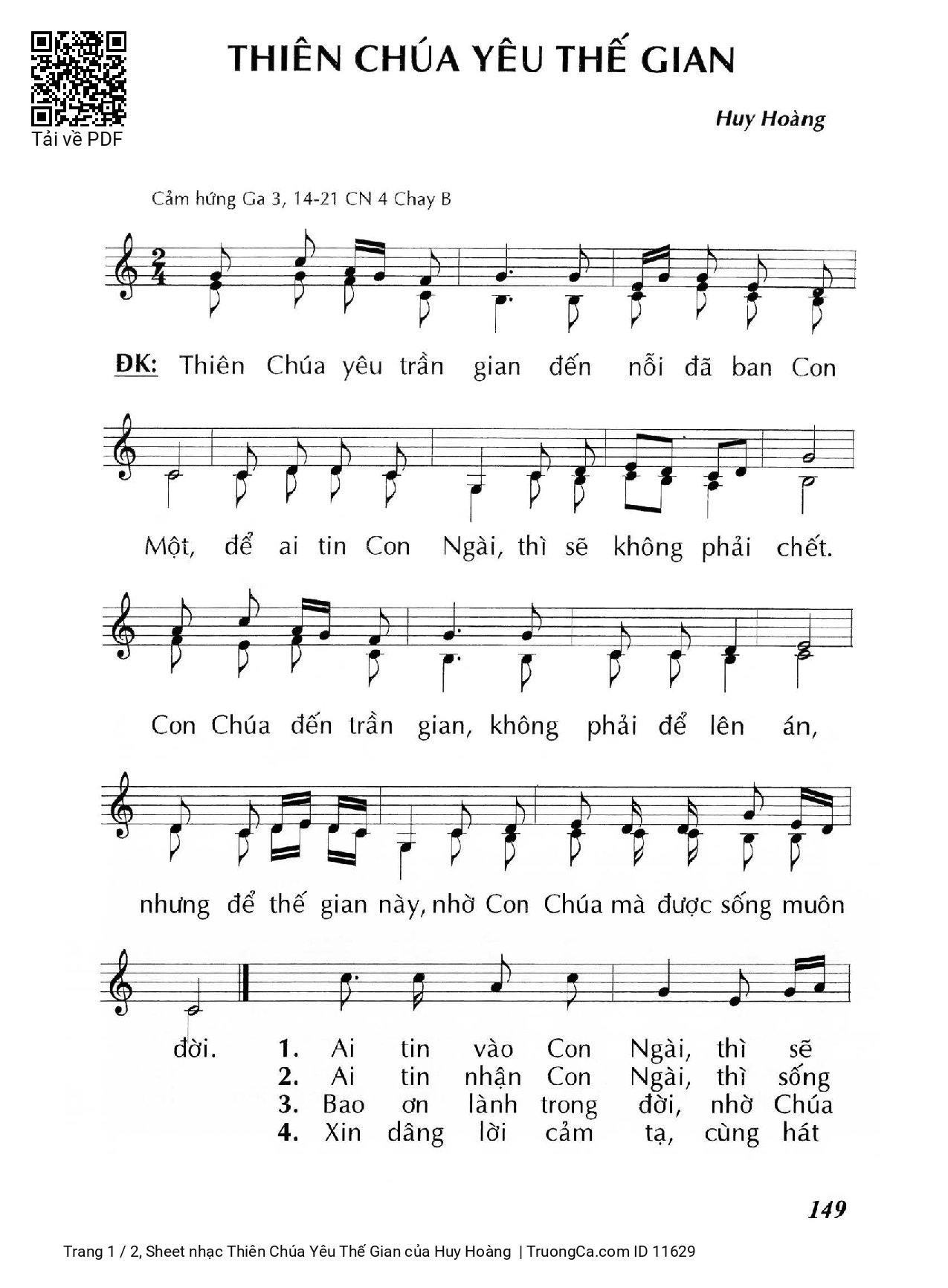Sheet PDF of Thiên Chúa Yêu Thế Gian