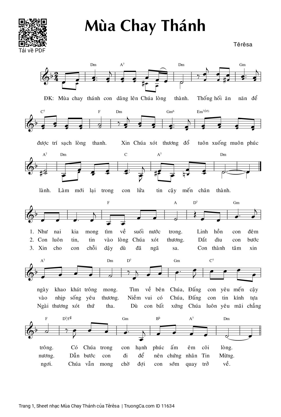 Page 1 of Sheet music PDF Mùa Chay Thánh - Têrêsa
