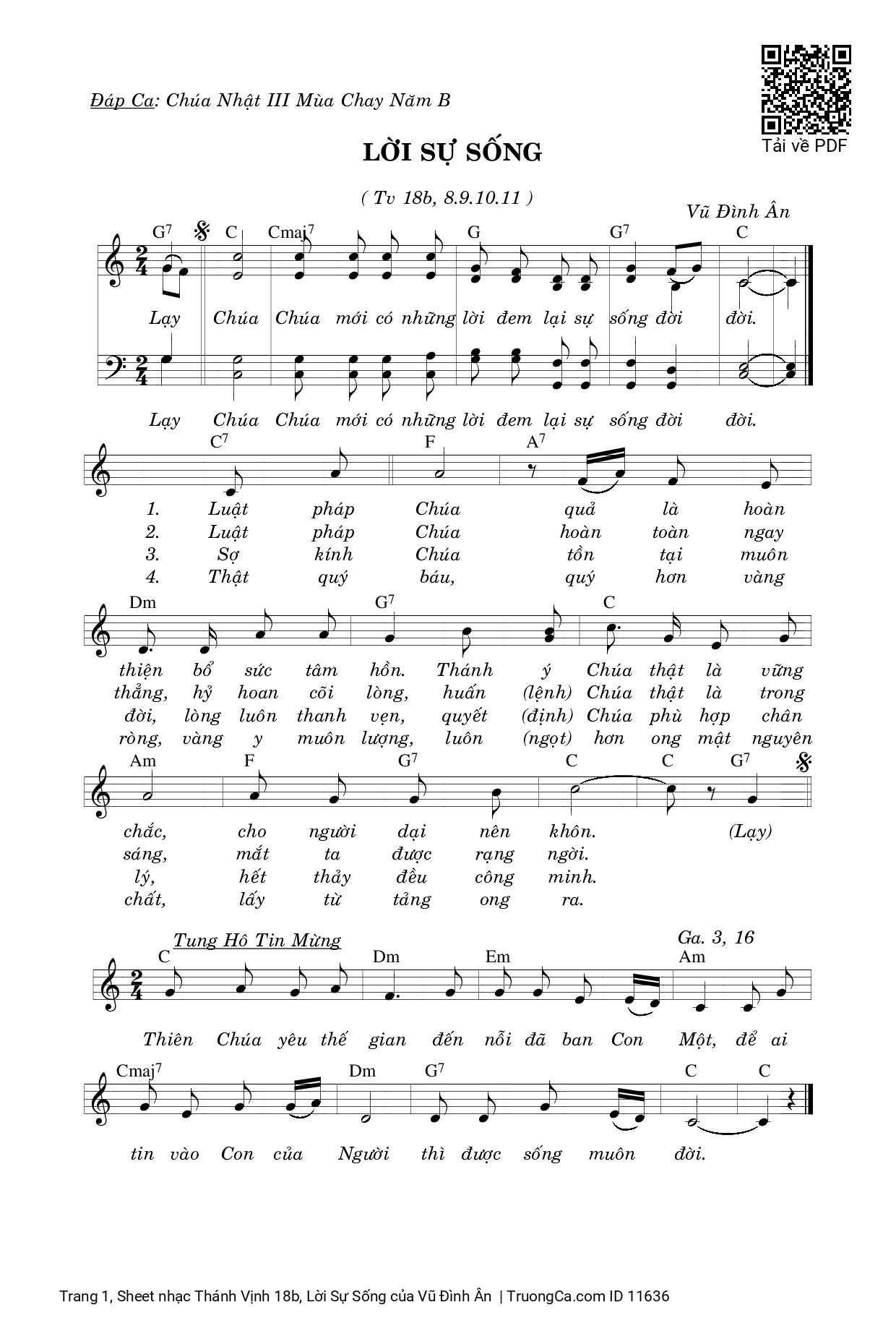 Page 1 of Sheet music PDF Thánh Vịnh 18b, Lời Sự Sống - Vũ Đình Ân