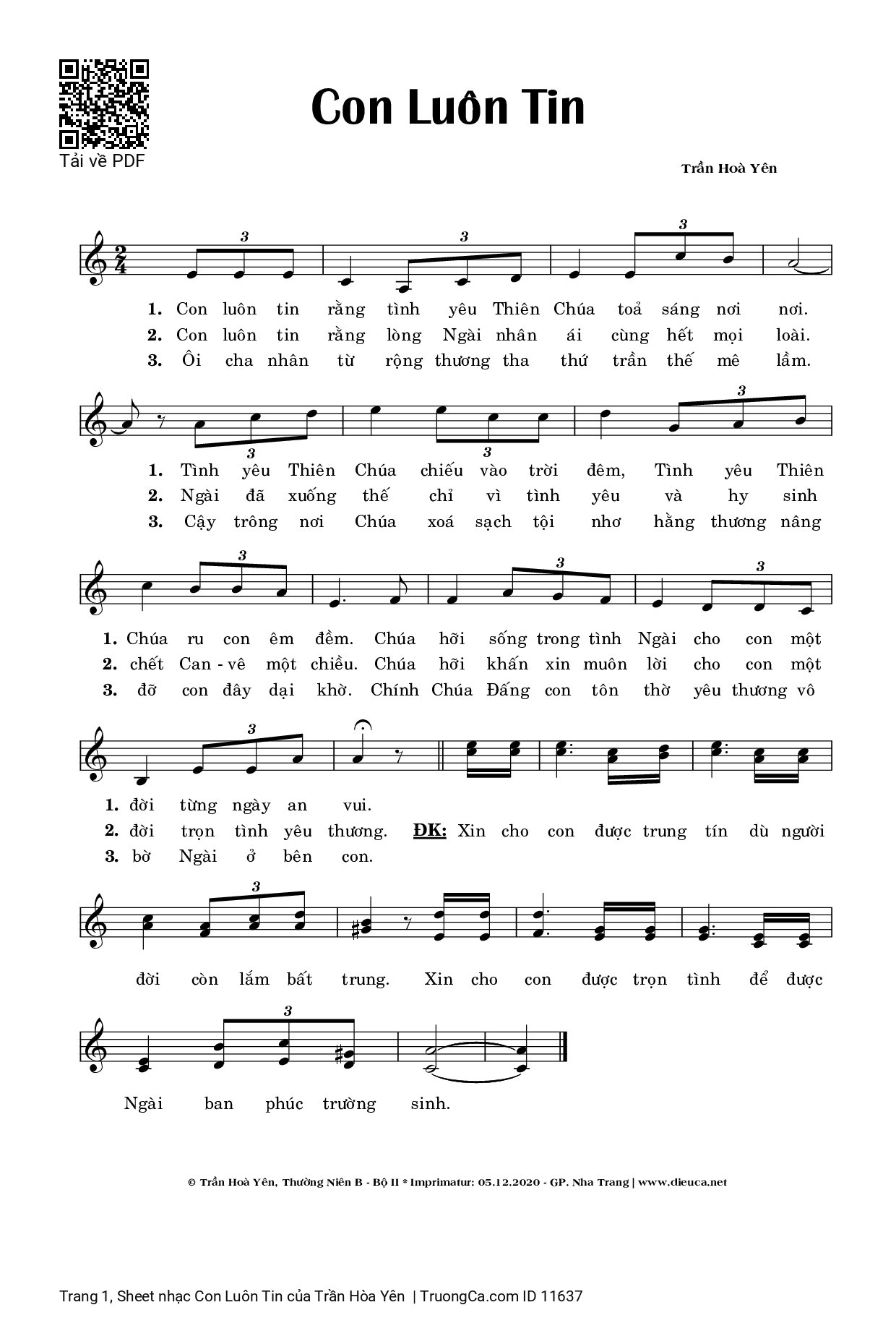 Sheet PDF of Con Luôn Tin - Trần Hòa Yên