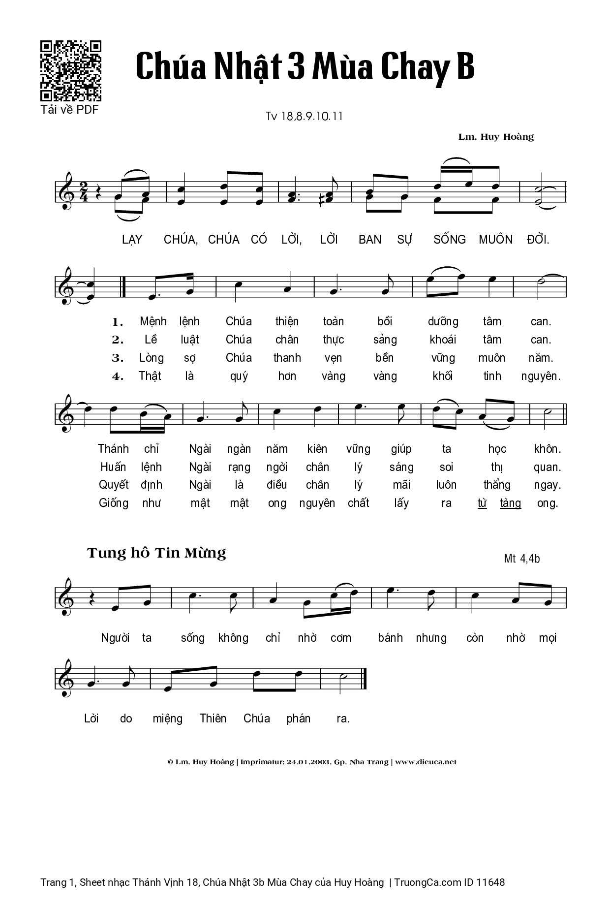 Sheet PDF of Thánh Vịnh 18, Chúa Nhật 3b Mùa Chay