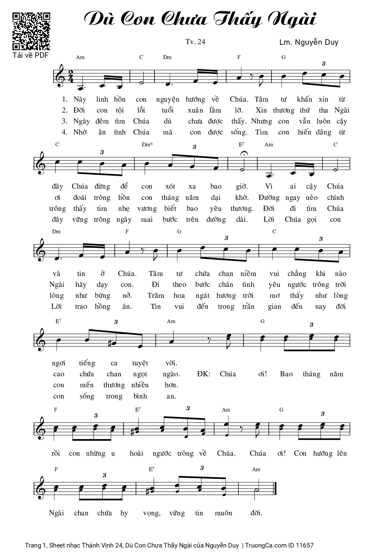 Sheet PDF of Thánh Vịnh 24, Dù Con Chưa Thấy Ngài