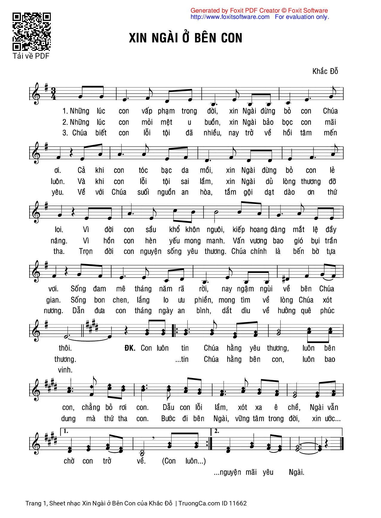 Sheet PDF of Xin Ngài ở Bên Con