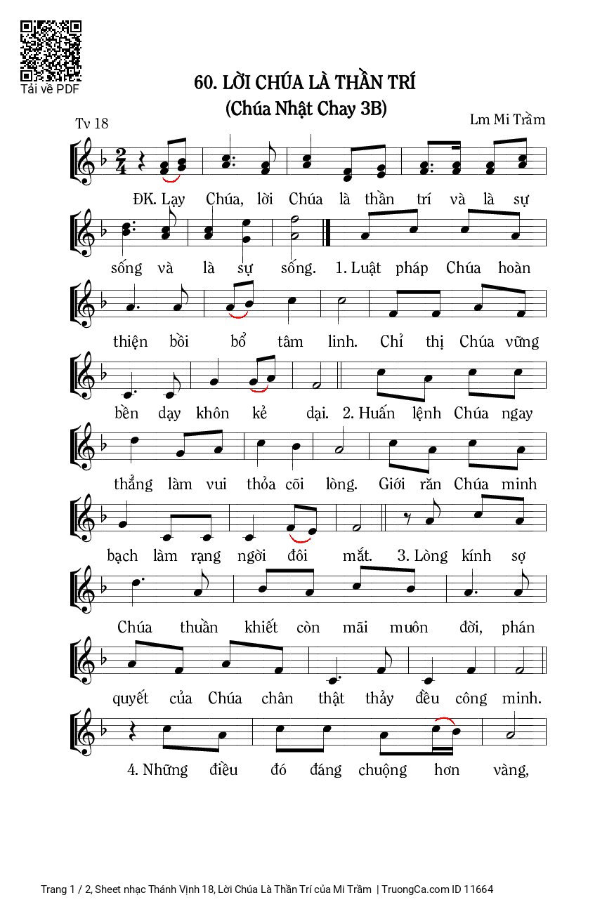 Sheet PDF of Thánh Vịnh 18, Lời Chúa Là Thần Trí