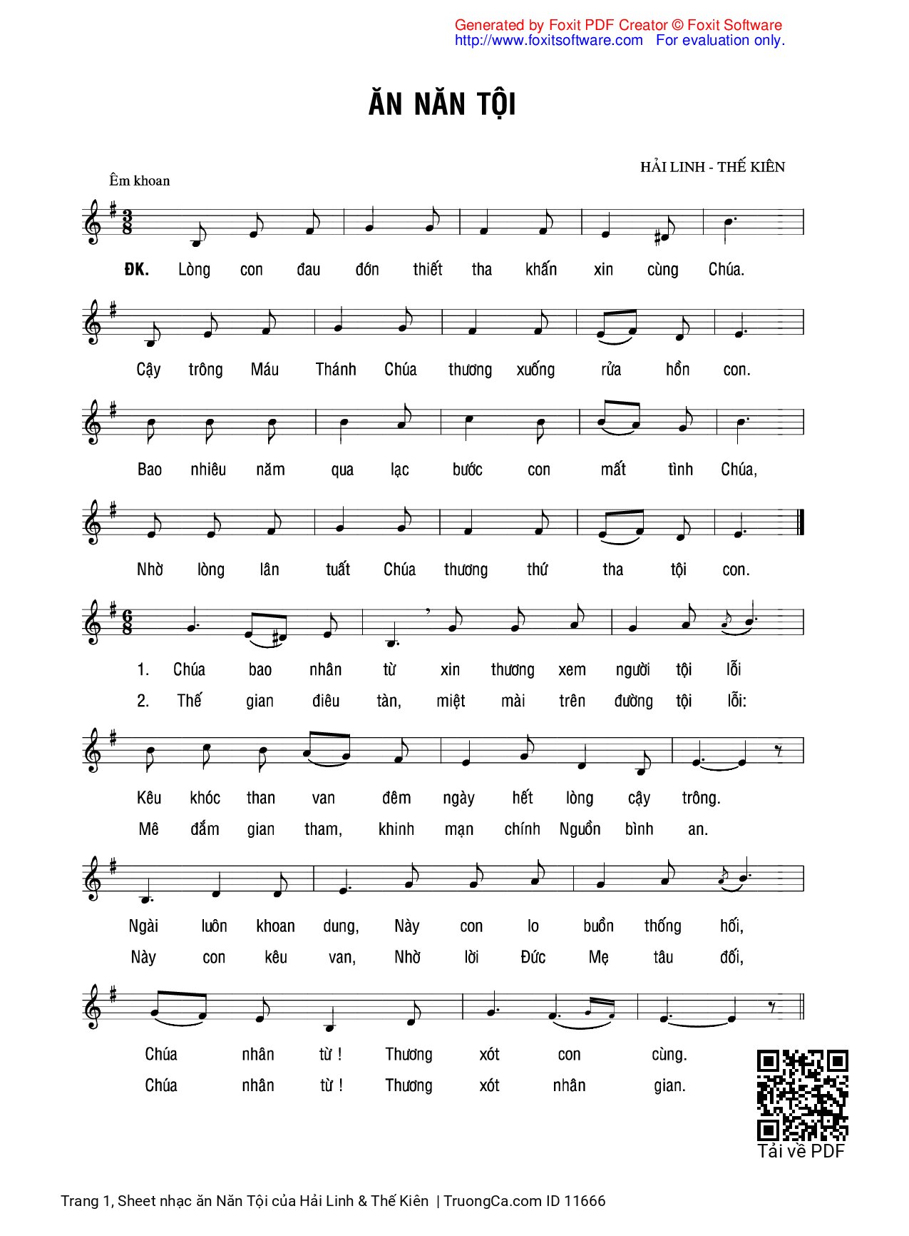 Page 1 of Sheet music PDF ăn Năn Tội - Hải Linh & Thế Kiên