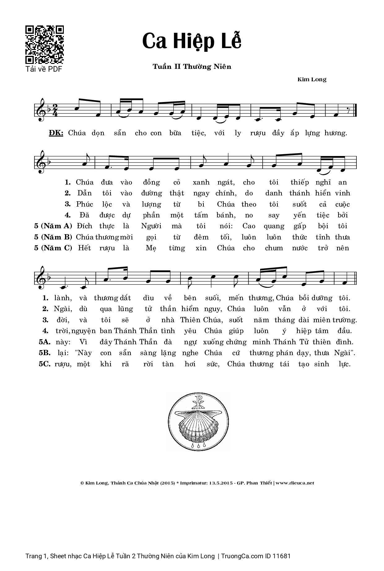 Page 1 of Sheet music PDF Ca Hiệp Lễ Tuần 2 Thường Niên - Kim Long
