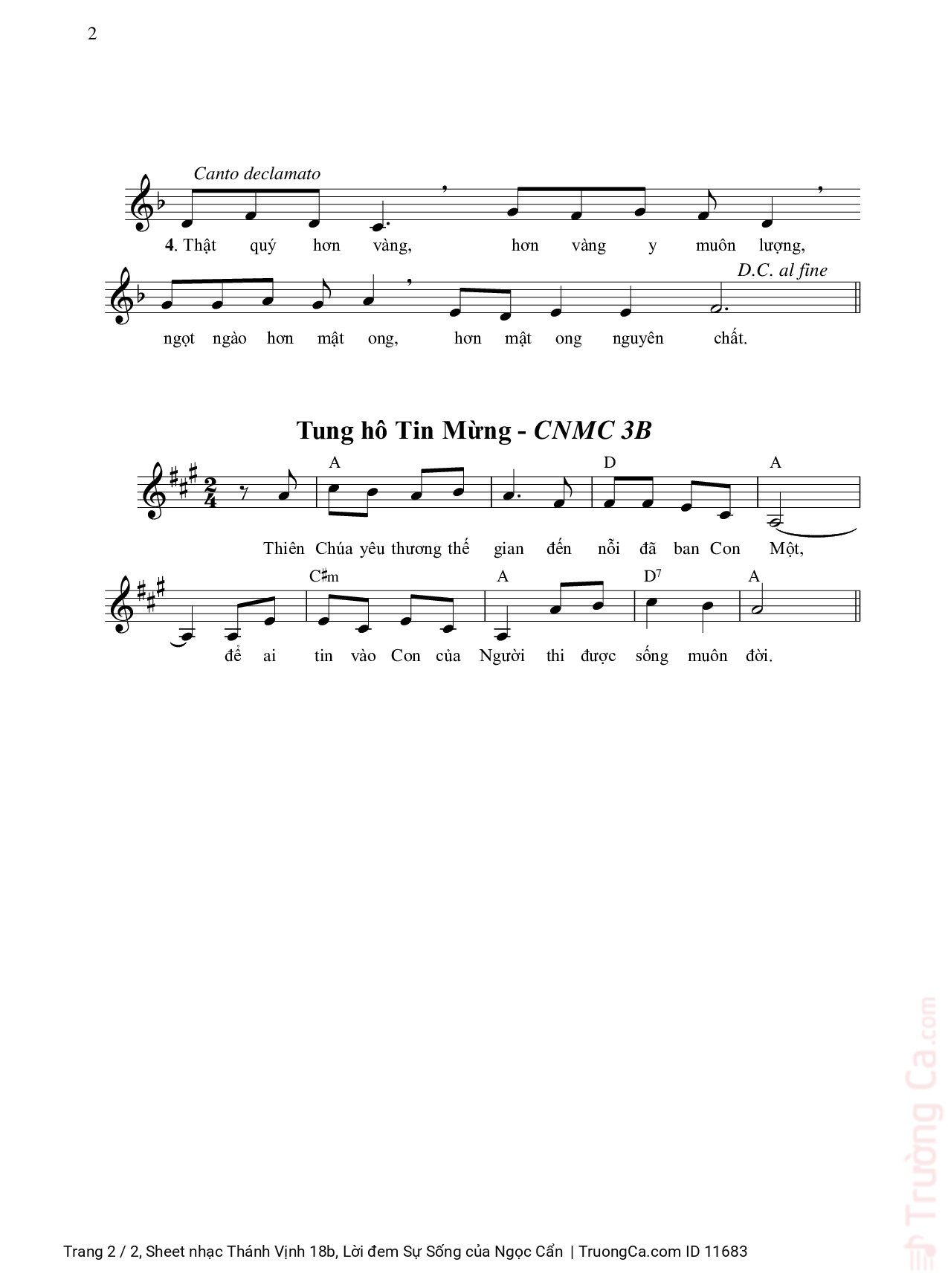 Page 2 of Sheet music PDF Thánh Vịnh 18b, Lời đem Sự Sống - Ngọc Cẩn