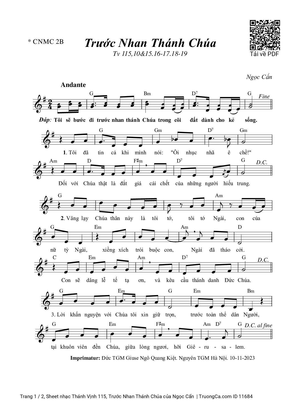 Sheet PDF of Thánh Vịnh 115, Trước Nhan Thánh Chúa