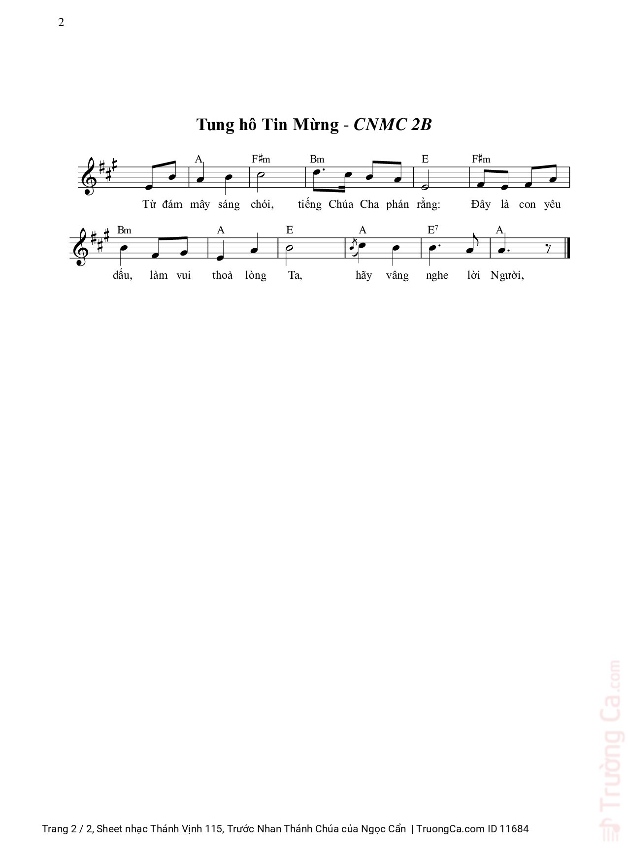Page 2 of Sheet music PDF Thánh Vịnh 115, Trước Nhan Thánh Chúa - Ngọc Cẩn