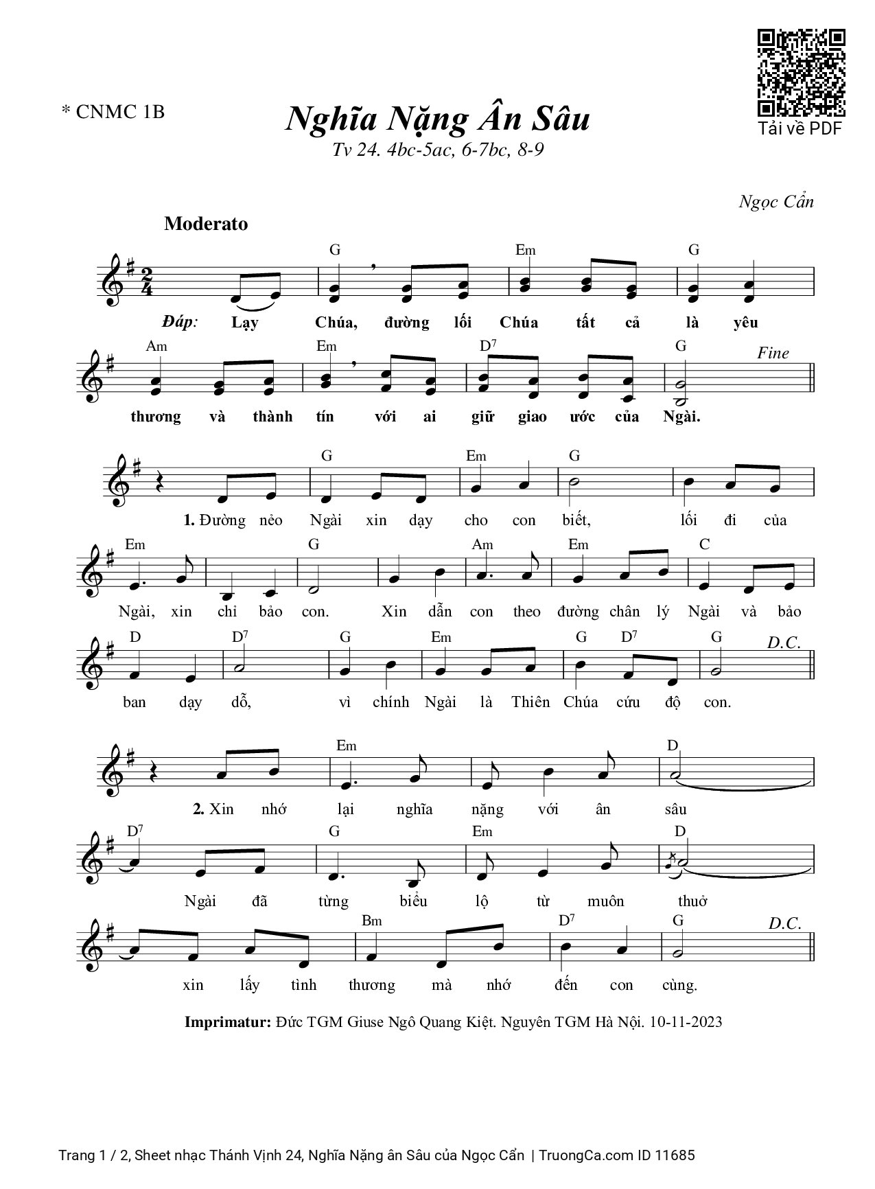 Sheet PDF of Thánh Vịnh 24, Nghĩa Nặng ân Sâu