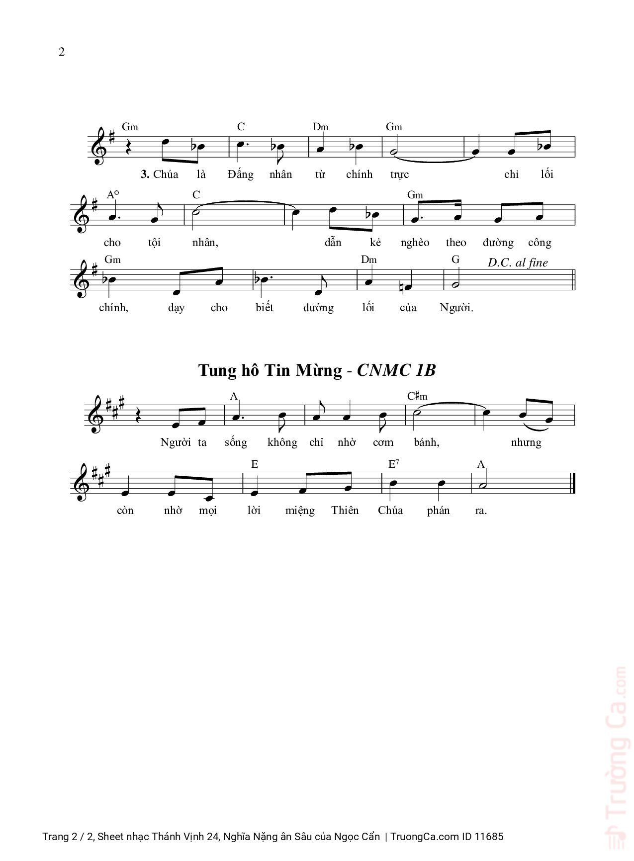 Page 2 of Sheet music PDF Thánh Vịnh 24, Nghĩa Nặng ân Sâu - Ngọc Cẩn