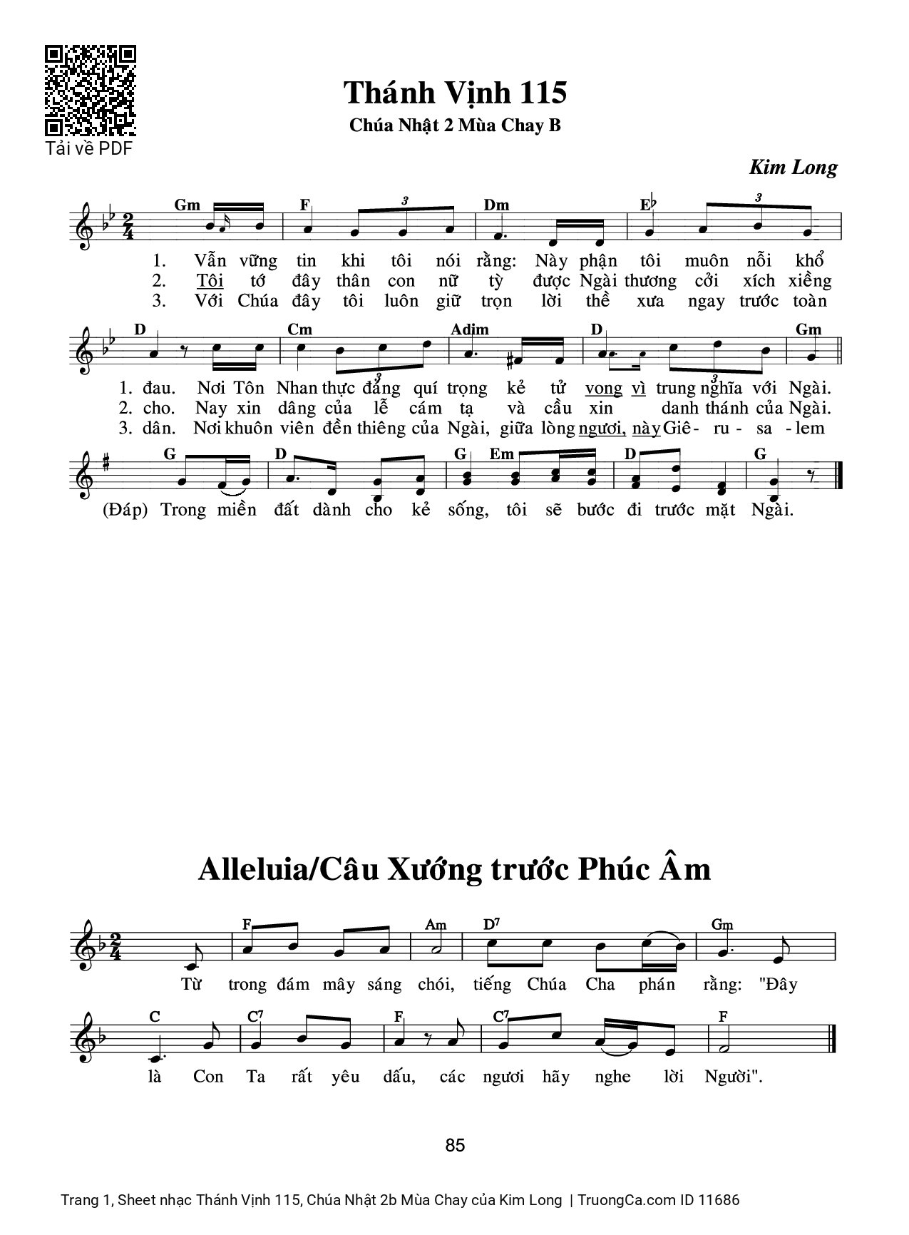 Sheet PDF of Thánh Vịnh 115, Chúa Nhật 2b Mùa Chay