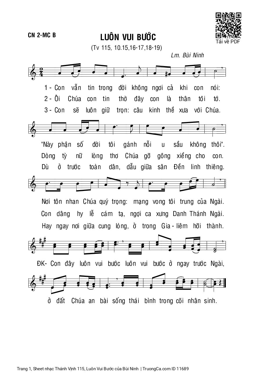 Sheet PDF of Thánh Vịnh 115, Luôn Vui Bước