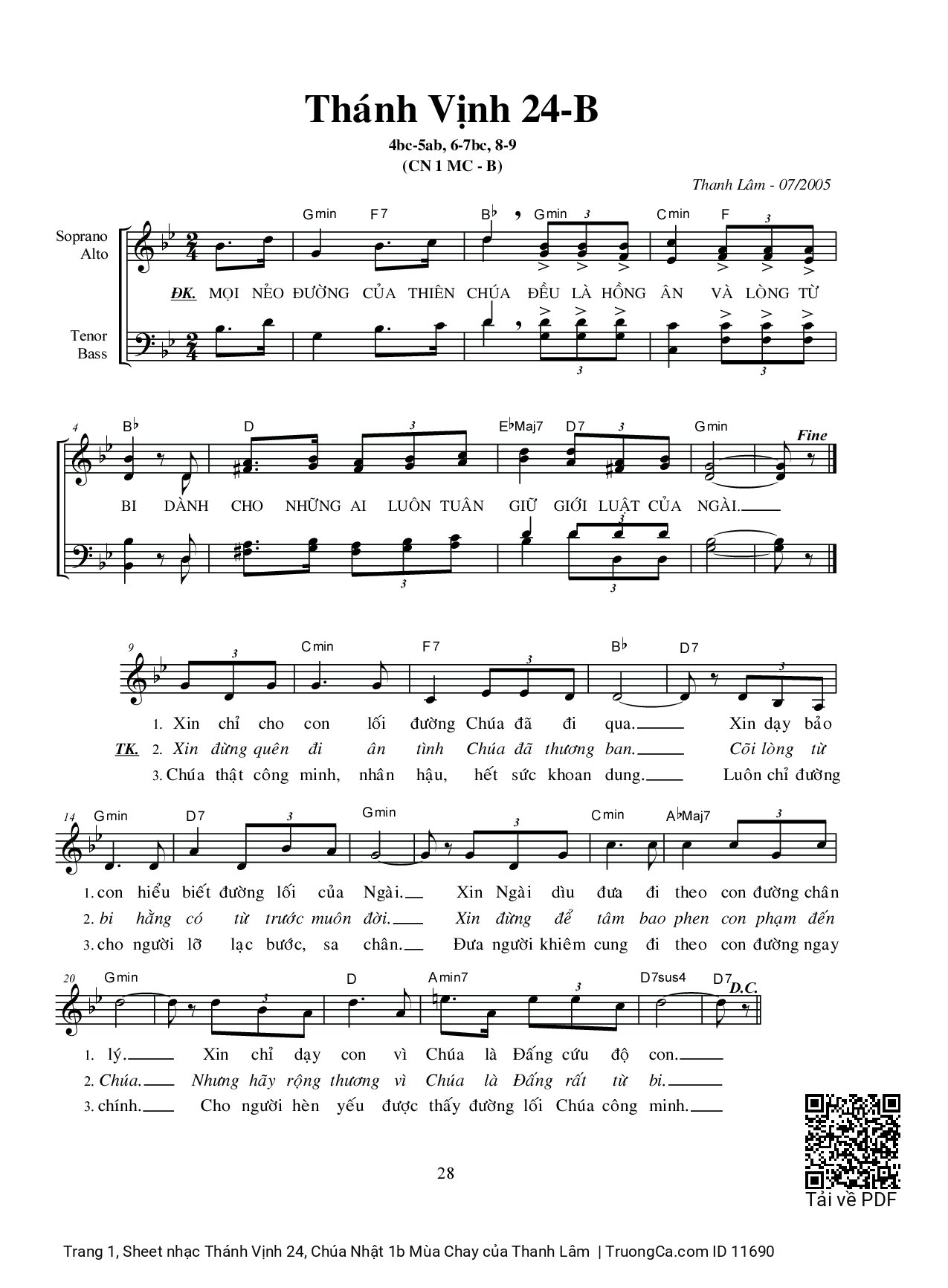 Page 1 of Sheet music PDF Thánh Vịnh 24, Chúa Nhật 1b Mùa Chay - Thanh Lâm