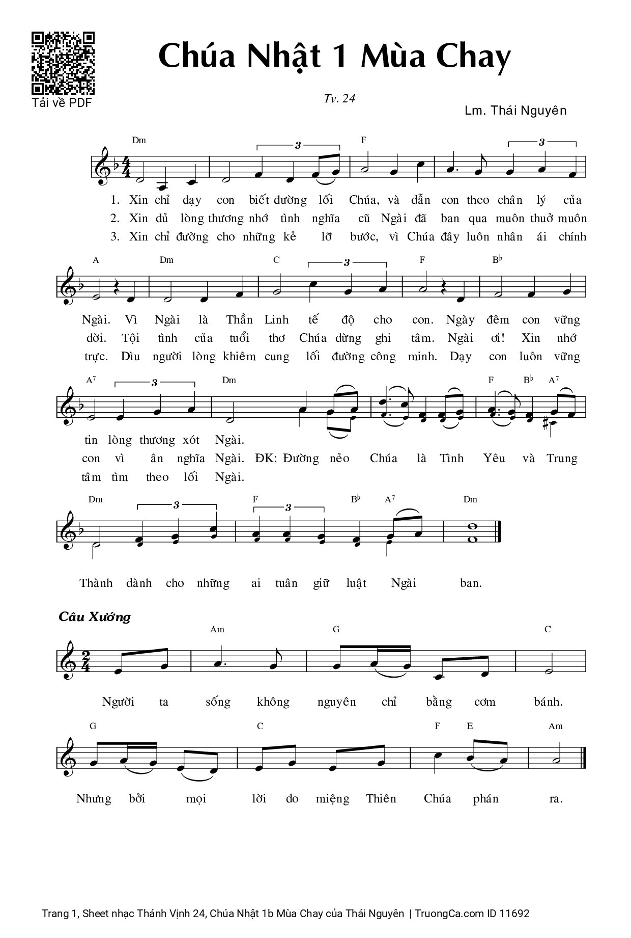 Page 1 of Sheet music PDF Thánh Vịnh 24, Chúa Nhật 1b Mùa Chay - Thái Nguyên